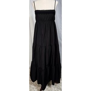 Zara Tiered Maxi Dress Black Empire Waist Whimsigoth Sleeveless Lace Trim